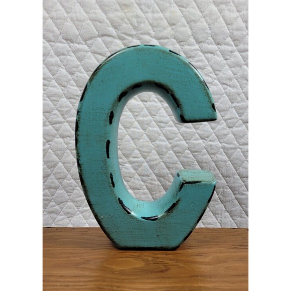 Apropos Home Collection Letter C Rustic Turquoise Desk Wall Home Office Décor - Picture 1 of 16